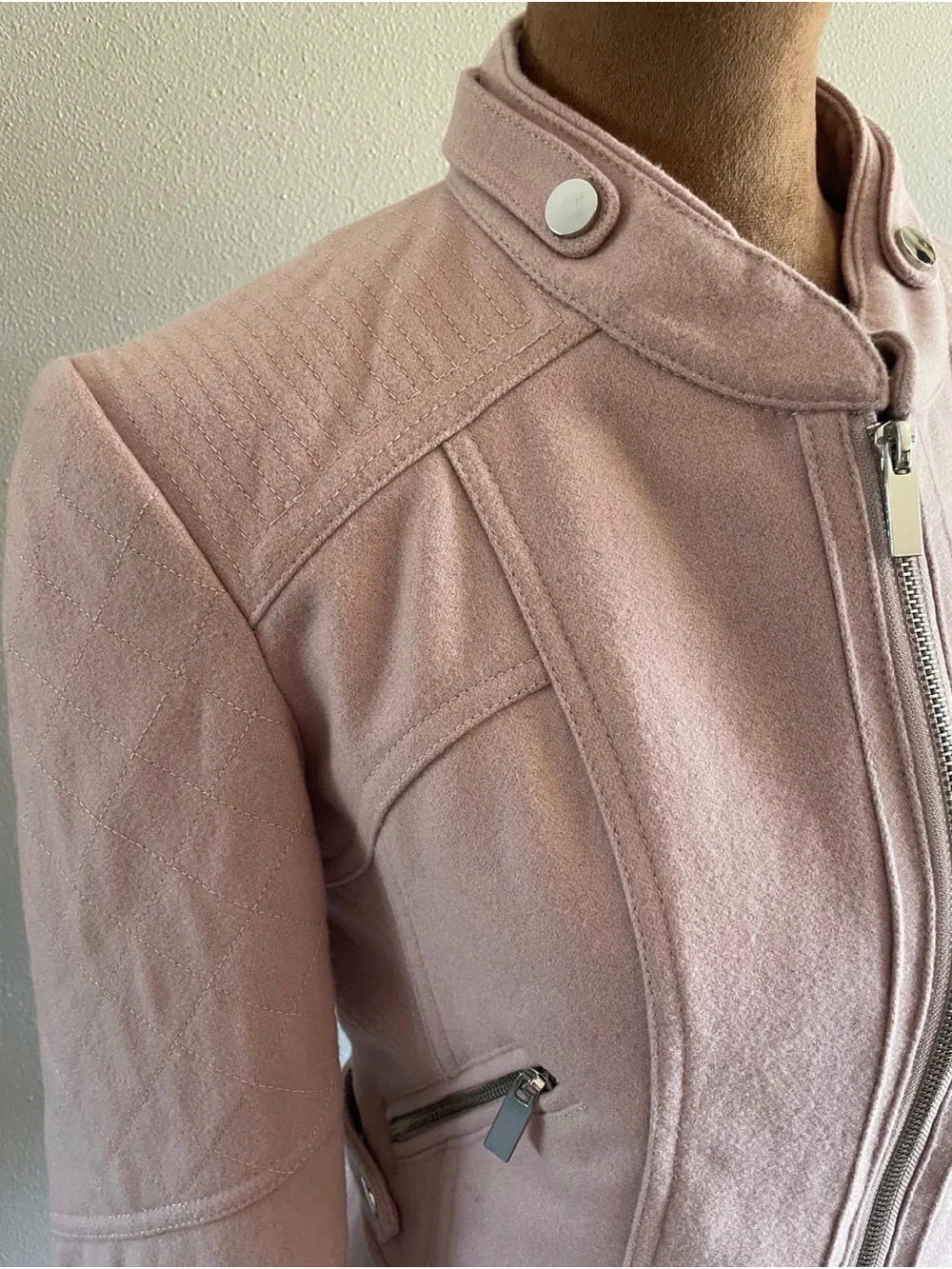 blanc noir Pale Blush Zip-Front Tailored Jacket
